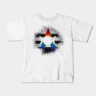 Paint Splatter LGBT Ally Pride Flag Triple Goddess Moon Symbol Kids T-Shirt